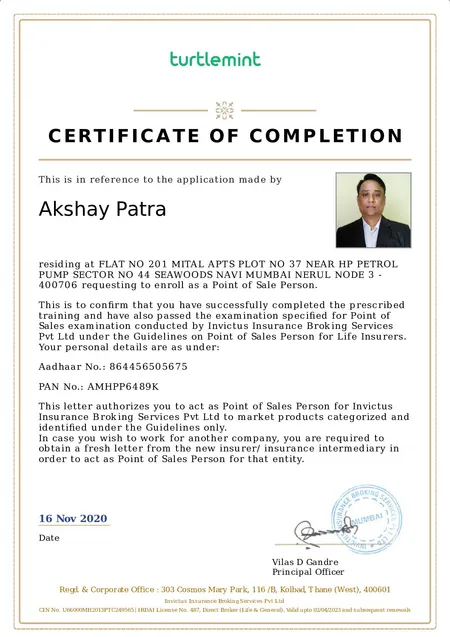 Life Insurance Certificate